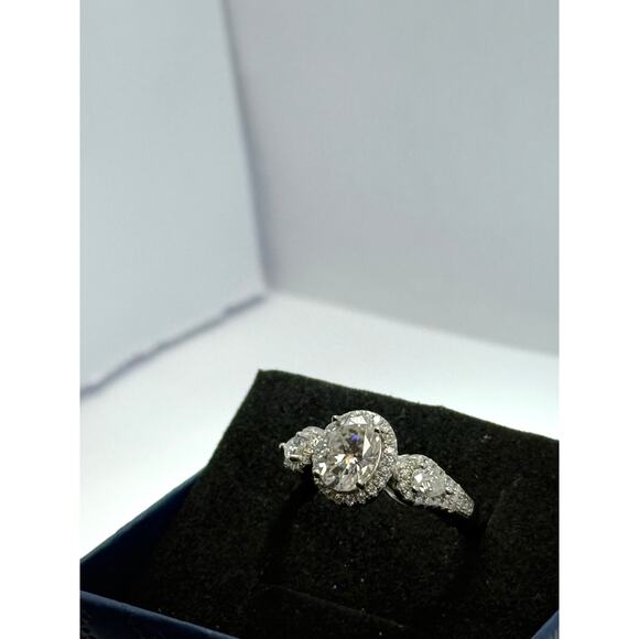 2.4ctw VVS Oval Moissanite Halo Ring – Sterling Silver, Size 8 - Picture 4 of 8